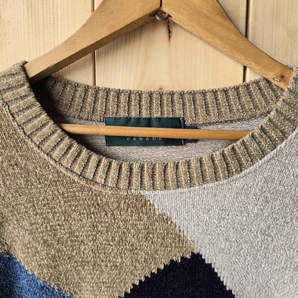 Vintage Tundra Canada Soft Knit Crewneck Sweater Colorblock Tan Blue Womens XL - Picture 5 of 11